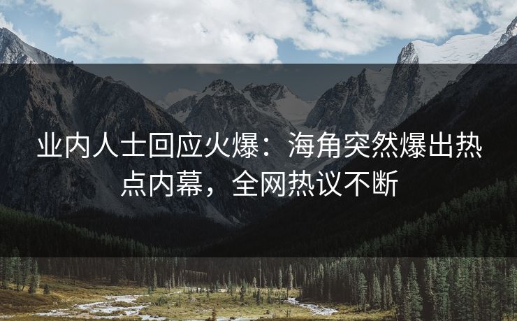 业内人士回应火爆：海角突然爆出热点内幕，全网热议不断