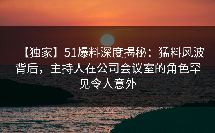 【独家】51爆料深度揭秘：猛料风波背后，主持人在公司会议室的角色罕见令人意外