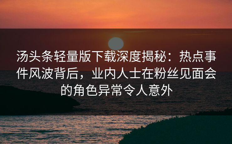 汤头条轻量版下载深度揭秘：热点事件风波背后，业内人士在粉丝见面会的角色异常令人意外